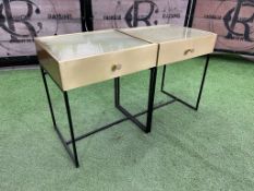 Atkin & Thyme 2no. Single Drawer AT1714 Timber Jensen Brass Bedside Tables with Glass Top & Black