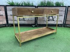 Atkin & Thyme 2 Drawer AT1522 Timber Henley Console Table, Mid Century Style In Wood with a Gold
