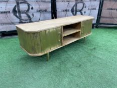Atkin & Thyme 2 Door AT1671 Timber Broadway TV Stand in Brass & Mango Wood; 1300 x 390 x 470mm