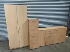 Timber Cupboard with 5 Shelves, 800 x 1850 x 350mm, 4 Drawer Timber Filing Cabinet 350 x 1320 x