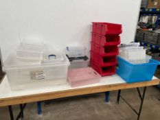 5no. XL4 Storage Bins, Complete Various Storage Containers. Please Note: Lids Missing from Lot