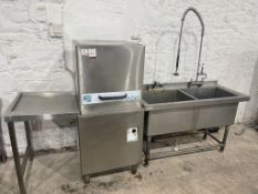 Asber GEH500 Stainless Steel Passthrough Commercial Dishwasher 3 Phase 400V, Complete With Sink &