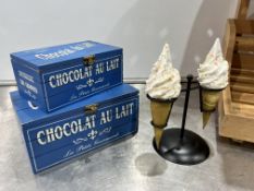 2-Tier Timber Storage Unit, Imitation Ice Cream Display & 2no. Chocolat Au Lait Display Boxes