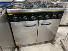 Buffalo CE371-N, Mobile Stainless Steel Commercial 6 Burner Natural Gas Oven Range 900 x 710 x 930mm