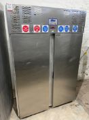 Sadia Sterling 850, 2 Door Mobile Upright Stainless Steel Commercial Fridge 230V, 1250 x 750 x