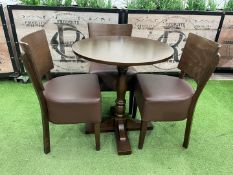 Timber Circular Restaurant Table 700 x 760mm, Complete With 3no. Timber Frame Faux Leather