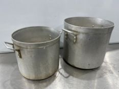 2no. Aluminium Stock Pots, Comprising; 1no. 300mm Dia & 280mm Deep 1no. 360mm Dia & 460mm Deep