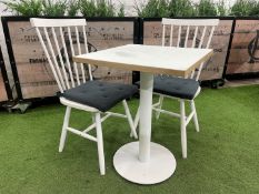 Steel Frame White Timber Top Café Table 580 x 580 x 760mm, Complete With 2no. Timber Café Chairs 430