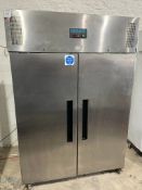 Polar G594, 2 Door Mobile Upright Stainless Steel Commerical Fridge 230V, 1330 x 810 x 2000mm.