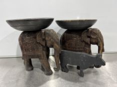 2no. Timber Decorative Elephant Bowls, 370mm High