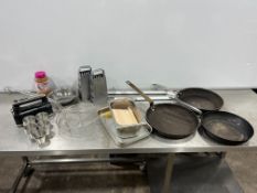 Quantity of Various Kitchen Sundries Comprising; Pots, Frying Pans, Mixing Bowl etc.