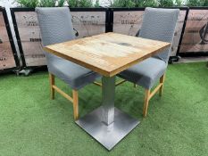Steel Frame Timber Top Restaurant Table 700 x 600 x 760mm Complete With 2no. Timber Frame Fabric