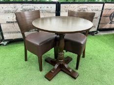 Timber Circular Restaurant Table 700 x 760mm, Complete With 2no. Timber Frame Faux Leather