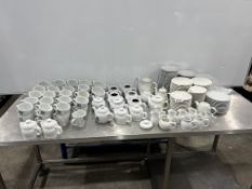 Large Quantity of Branded Coffe Cups, Saucers & Teapots