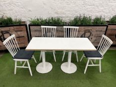 Steel Frame White Timber Top Café Table 1410 x 600 x 770mm, Complete With 4no. Timber Café Chairs