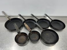 7no. Steel Frying Pans Comprising; 4no. 200mm Dia, 1no. 240mm & 2no. 145mm