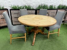 Timber Circular Restaurant Table 1220 x 760mm, Complete With 4no. Timber Frame Fabric Upholstered