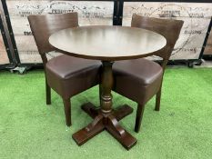 Timber Circular Restaurant Table 700 x 760mm, Complete With 2no. Timber Frame Faux Leather