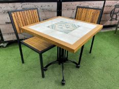 Timber Frame Tiled Top Restaurant Table 700 x 710 x 730mm, Complete With 2no. Metal Frame Wooden