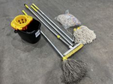Yellow Coded Mop Handles & Unused Mop Heads