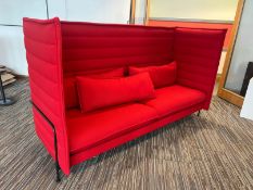 2no. Chrome Frame Fabric Upholstered Booth Seats, Red