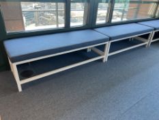 2no. Metal Frame Bench Seats with Blue Tweed Upholstered Fabric