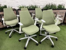 6no. Herman Miller Sayl Mobile Office Armchairs, Green, Combined RRP: £3,582.00 Inc VAT.