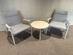 2no. Solid Ash Framed Armchairs Complete With Circular Coffee Table 600 x 480mm