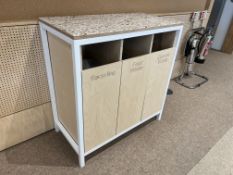 Steel Frame Granite Effect Timber Topped 3-Section Waste Bin