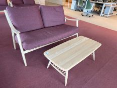 Ercol 2-Seater Sofa With Maroon Cushions 1460 x 700mm & Ercol Low Level Coffee Table 1050 x 500 x