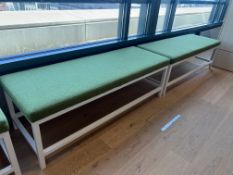 2no. Metal Frame Bench Seats with Green Tweed Upholstered Fabric