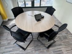 Designer Veneer Finish Circular Meeting Table with 4no. Interstuhl Meeting Stacking Armchairs