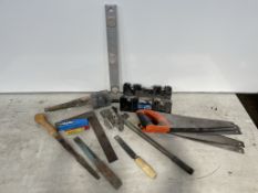 Various Size & Style saws, Mitre Box, Stanley Pro 180 Level & Mallet