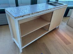 Steel Frame Granite Effect Timber Topped Canteen Side Unit 2 Shelves, Double Door Cabinet &
