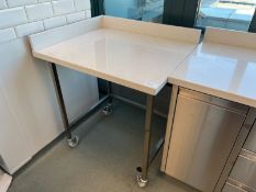 Mobile Marble Top, Corner Worktop With Stainless Steel Frame 900 x 770 x 920mm