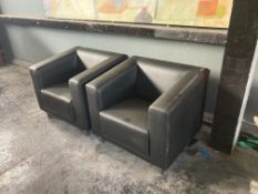 2no. Leather Square Armchairs. Marks to Leather, S