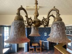 5-Point Brass Pendant Chandelier with Cranberry Op