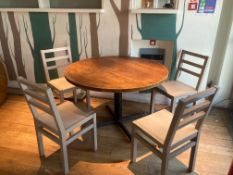 Circular Timber Top Dining Table on Single Steel P