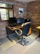 Steel Frame Timber Desk with Mobile Pedestal and Mobile Office Armchair, Contents & IT Not Included
