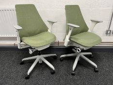 2no. Herman Miller Sayl Mobile Office Armchairs, Green, Combined RRP: £1,194.00 Inc VAT.
