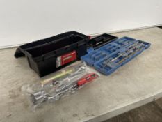 3no. Various Comprising, Small Plastic Tool Box &, Tool Kit & Incomplete Draper SDS Masonry Drill