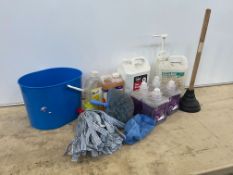 Quantity of Various Cleaning Products Comprising Degreaser, Hand Soap, Bleach & Cleaning Sundries as