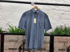 Sunspel Short Sleeve Shirt - Navy Denim, Size: S, RRP: £155