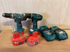 2no. Makita 8391D Cordless Combi Drills with 4no. Batteries and 2no. Battery Chargers, Lot Location;