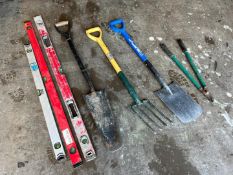 Various Gardening Hand tools and Spirit Levels, Lot Location; Eardisland, Leominster, Collection