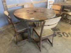 Industrial Style Timber Top Round Table & 4no. Met