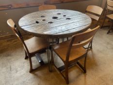 Industrial Style Timber Top Round Table & 4no. Met