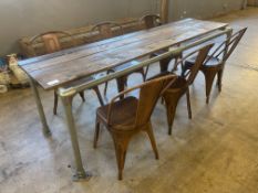 Industrial Style Timber Top Table & 6no. Metal Fra