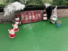 2no. Christmas Hanging Snowmen Decorations, 4no. Christmas Table Decorations Complete with Boxed and