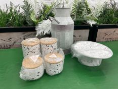 Speckled Storage Cannister Set Comprising; 1no. Cake Stand, 2no. 100ml Storage Containers & 2no.